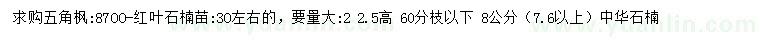 求购高30公分红叶石楠苗、8公分中华石楠