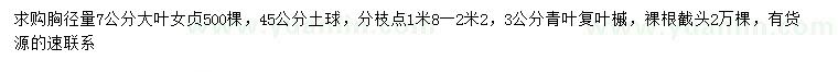 求购胸径7公分大叶女贞、3公分青叶复叶槭