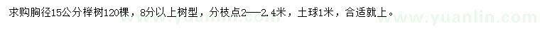 求购胸径15公分榉树