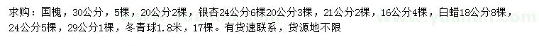 求购国槐、银杏、白蜡等