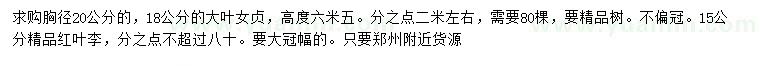 求购胸径18、20公分大叶女贞、15公分红叶李