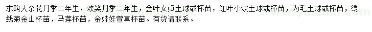 求购大杂花月季、欢笑月季、金叶女贞等