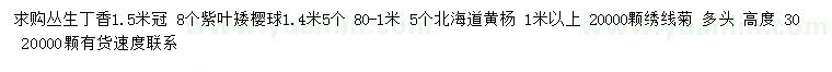 求购丛生丁香、紫叶矮樱球、北海道黄杨等