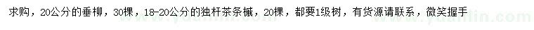 求购20公分垂柳、18-20公分茶条槭