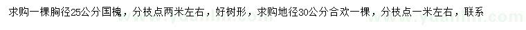 求购胸径25公分国槐、地径30公分合欢