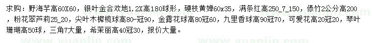 求购野海芋、银叶金合欢、硬枝黄婵等