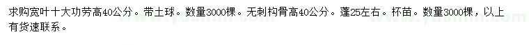 求購高40公分寬葉十大功勞、無刺構骨