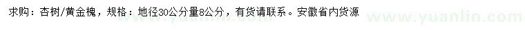 求购30量8公分杏树、黄金槐