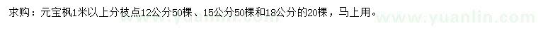 求购12、15、18公分元宝枫