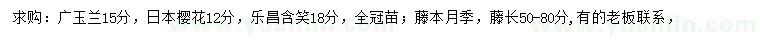 求购广玉兰、日本樱花、乐昌含笑等