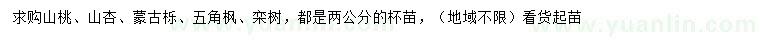 求购山桃、山杏、蒙古栎等