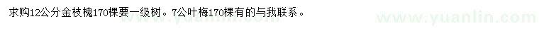 求购12公分金枝槐、7公分叶梅