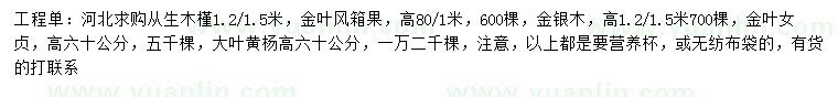 求购从生木槿、金叶风箱果、金银木等