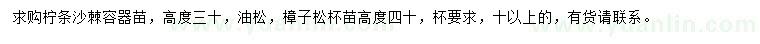 求购柠条、沙棘、油松等