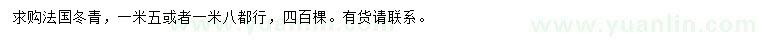 求购1.5、1.8米法国冬青