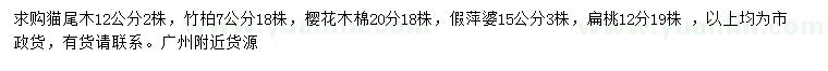 求购猫尾木、竹柏、樱花木棉等