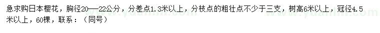 求购胸径20-22公分日本樱花