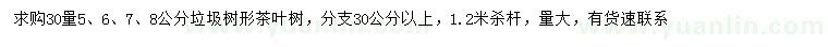 求购30量5、6、7、8公分茶叶树