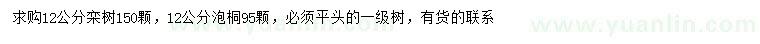 求购12公分栾树、泡桐