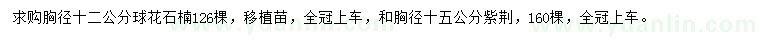 求购胸径12、15公分球花石楠