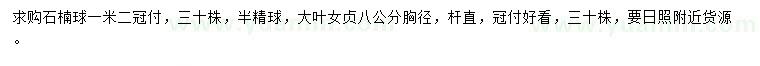 求购冠幅1.2米石楠球、胸径8公分大叶女贞