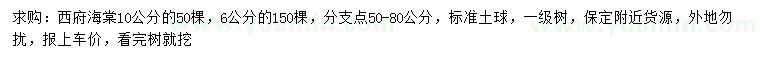 求购6、10公分西府海棠
