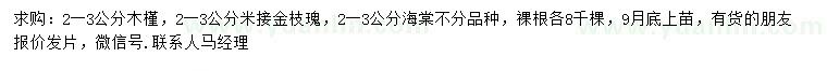 求购木槿、金枝槐、海棠