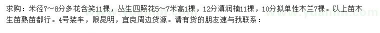 求购多花含笑、丛生四照花、滇润楠等