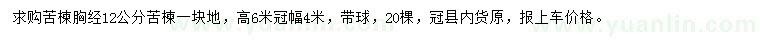 求购胸径12公分苦楝