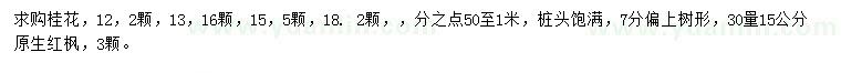 求购12、13、15、18公分桂花、30量15公分红枫