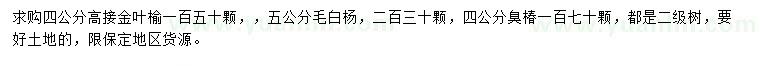 求购金叶榆、毛白杨、臭椿