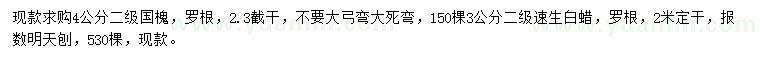 求购4公分国槐、3公分速生白蜡