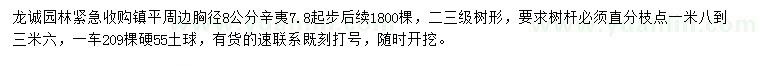 求购胸径7.8起步8公分辛夷