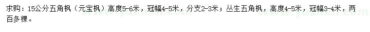 求购15公分五角枫、高4-5米丛生五角枫