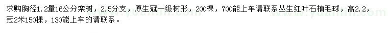 求购胸径16公分栾树、高2.2米丛生红叶石楠球