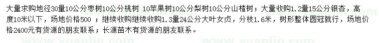 求购枣树、桃树、苹果树等