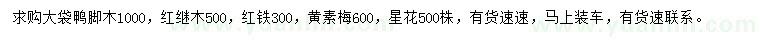 求购鸭脚木、红继木、红铁等