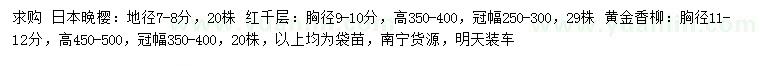 求购日本晚樱、红千层、黄金香柳