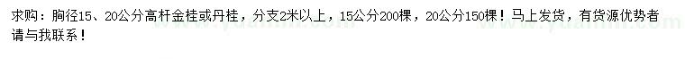 求购胸径15、20公分高杆桂花、丹桂