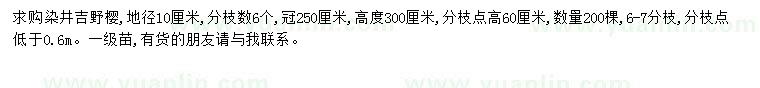 求购地径10公分染井吉野樱