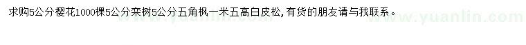 求购5公分樱花、栾树、五角枫等