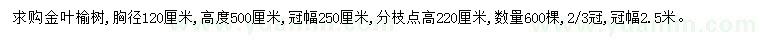 求购胸径120公分金叶榆