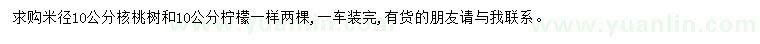 求购米径10公分核桃树、柠檬