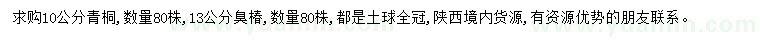 求购10公分青桐、13公分臭椿