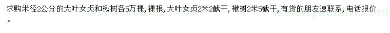 求购米径2公分大叶女贞、楸树