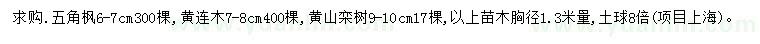 求购五角枫、黄连木、黄山栾树