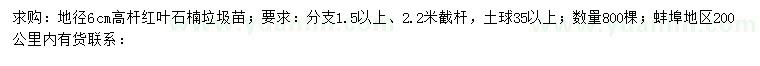 求购地径6公分高杆红叶石楠