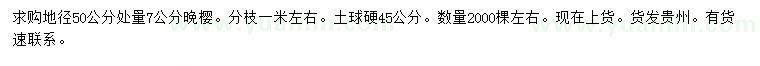 求购50公分处量7公分晚樱