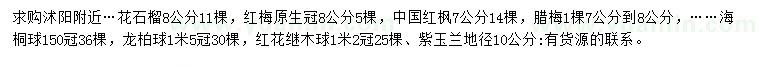 求购花石榴、红梅、中国红枫等