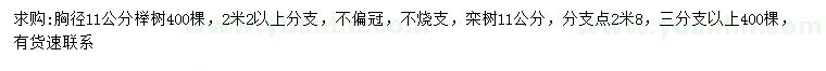 求购胸径11公分榉树、栾树